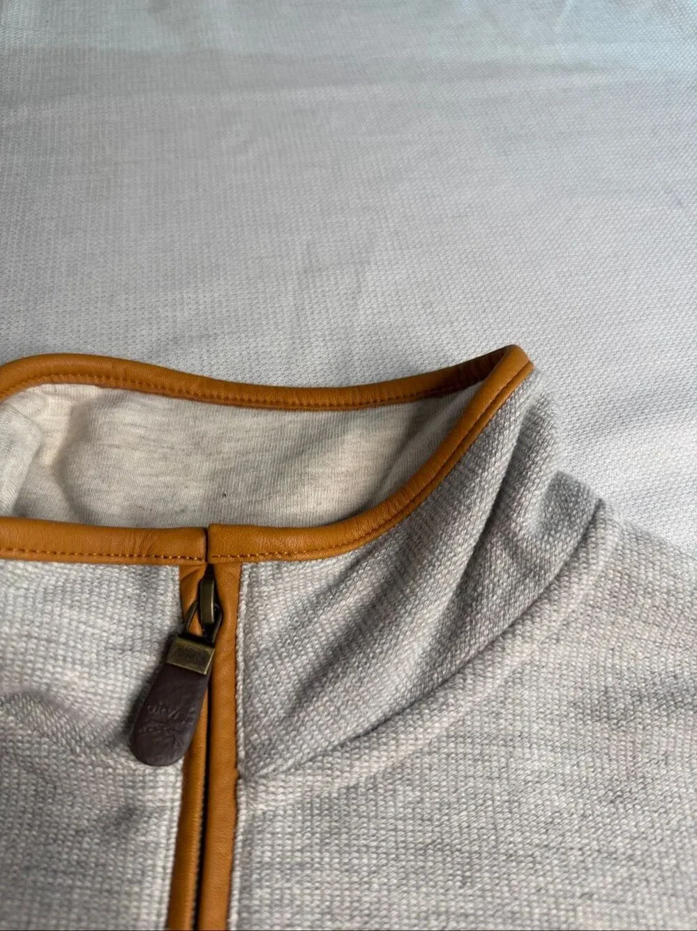 Orvis Grey Quarter Zip Pullover Leather Elbow Patch Sweater Size Large